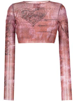 Jean Paul Gaultier x KNWLS graphic-print cropped top - Brown