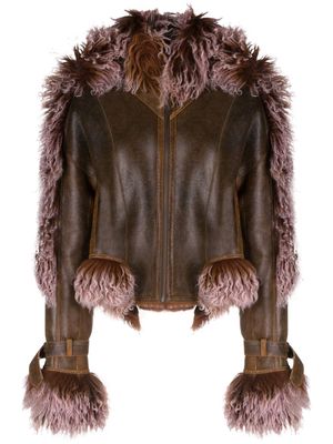 Jean Paul Gaultier x KNWLS shearling-trim leather jacket - Brown
