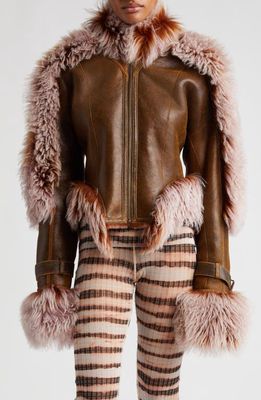 Jean Paul Gaultier x KNWLS Tie Dye Genuine Shearling Jacket in Brown/Lilac