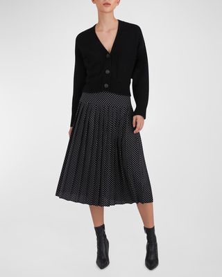 Jeanne Pleated Polka-Dot Midi Skirt