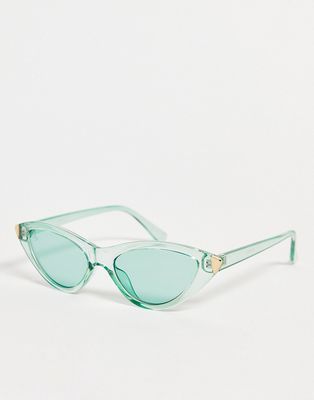 Jeepers Peepers cat eye acetate sunglasses in green with tonal lens-Blue