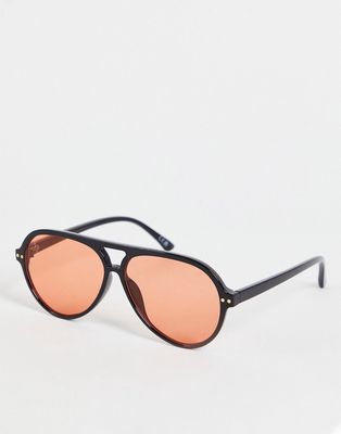 Jeepers Peepers oversized aviator sunglasses in black with orange lens