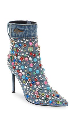 Jeffrey Campbell B-Dazzled Pointed Toe Bootie in Blue Denim Multi