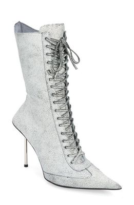 Jeffrey Campbell Bringiton Lace-Up Stiletto Bootie in White Crackle