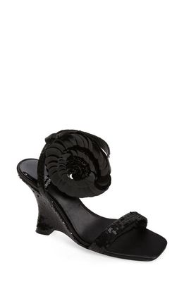 Jeffrey Campbell Floraline Sequin Wedge Sandal in Black Sequins