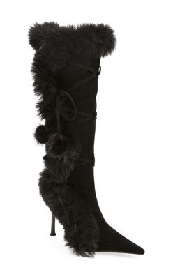 Jeffrey Campbell Fluffmeknot Pointed Toe Boot in Black Suede Combo