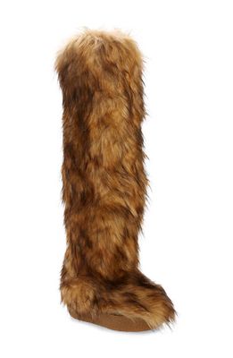 Jeffrey Campbell Fluffy Faux Fur Over the Knee Boot in Brown Black