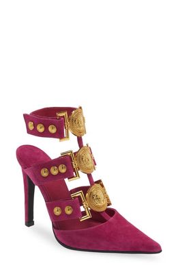 Jeffrey Campbell Lionness Pointed Toe Pump in Fuchsia Suede Gold