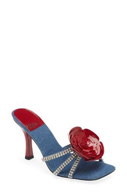 Jeffrey Campbell Marigold Rhinestone Flower Sandal in Blue Denim Red