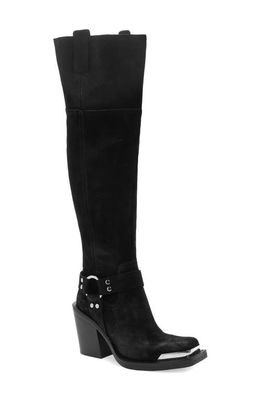 Jeffrey Campbell Mazatlan Over the Knee Boot in Black Oiled Suede Silver