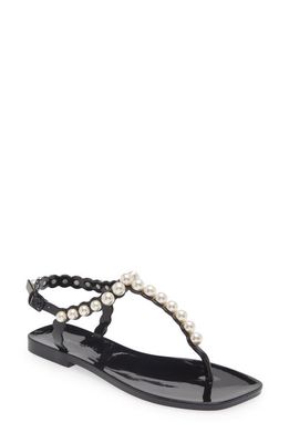 Jeffrey Campbell Pearlesque Imitation Pearl Ankle Strap Sandal in Black Shiny