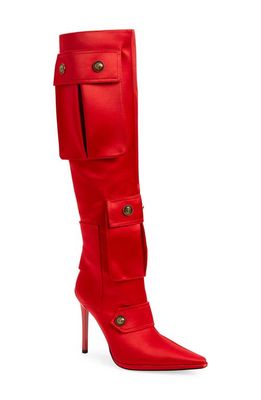 Jeffrey Campbell Pocketed Pointed Toe Knee High Boot in Red Satin