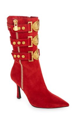 Jeffrey Campbell Proud Pointed Toe Bootie in Red Suede Gold