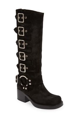 Jeffrey Campbell Trouble Buckle Boot in Black Oiled Suede Silver