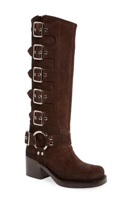 Jeffrey Campbell Trouble Buckle Boot in Brown Oiled Suede Silver