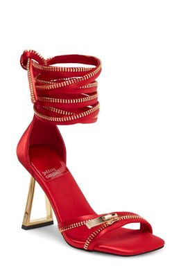 Jeffrey Campbell Zipped-Up Sandal in Red Satin Gold