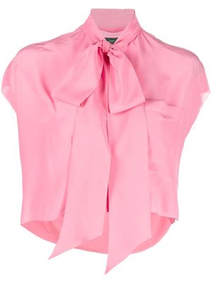 Jejia gathered-tie cropped silk blouse - Pink