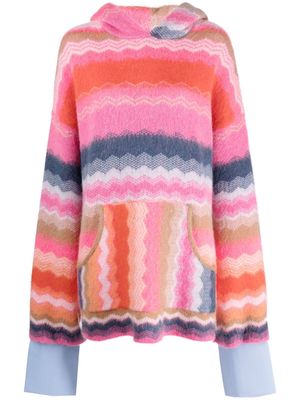Jejia zigzag intarsia-knit hoodie - Pink