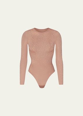 Jelly Sheer Crystal-Embellished Thong Bodysuit