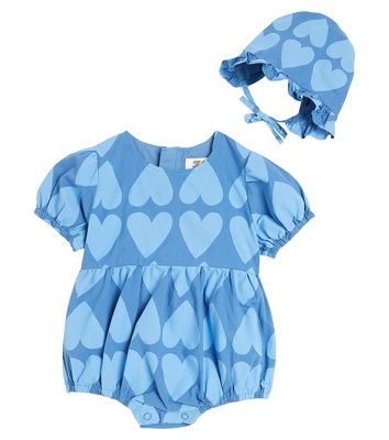 Jellymallow Baby Heart cotton playsuit and sunhat set