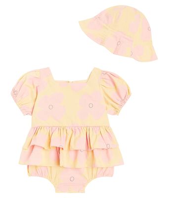 Jellymallow Baby printed cotton playsuit and hat set