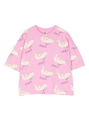 JELLYMALLOW bird-print cotton T-shirt - Pink