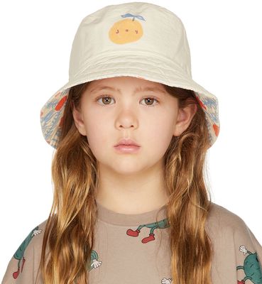 Jellymallow Kids Off-White Reversible Joy Bucket Hat