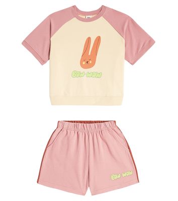 Jellymallow Printed cotton jersey T-shirt and shorts set