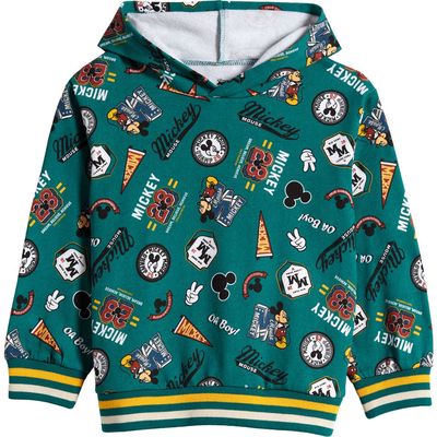 Jem Kids' Mickey Mouse Varsity Print Fleece Hoodie in Green 