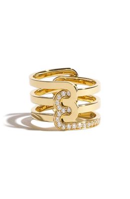 JEM Paris Étreintes Double Bright Polish & Lab Created Diamond Pavé Ring in 18K Yellow Gold/Lab Diamonds