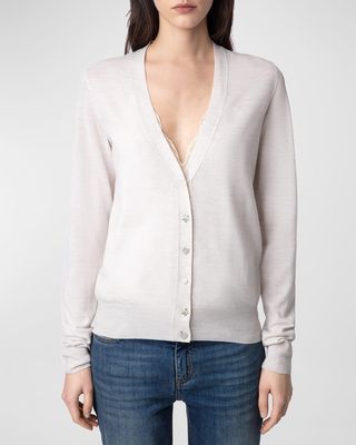 Jemmy Crystal Icon Button-Front Wool Cardigan