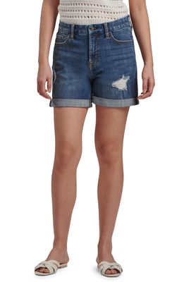 JEN7 by 7 For All Mankind High Waist Roll Cuff Denim Shorts in Wisteria Broken Twill