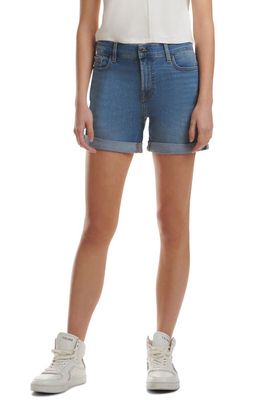 JEN7 by 7 For All Mankind Roll Cuff Mid Length Denim Shorts in Blue