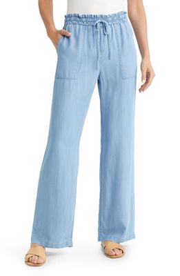 JEN7 by 7 For All Mankind The Traveler Pull-On Wide Leg Pants in Med Blue Tencel