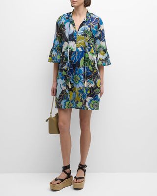 Jenn Floral-Print Bell-Sleeve Mini Dress