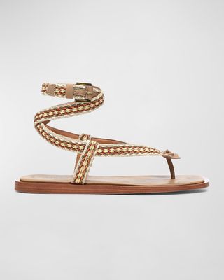 Jennie Embroidered Ankle-Strap Thong Sandals