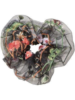 Jennifer Behr Desiree floral-embroidered scrunchie - Black