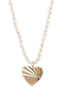 Jennifer Zeuner Nelle Pearl & Diamond Pendant Necklace in Yellow Gold