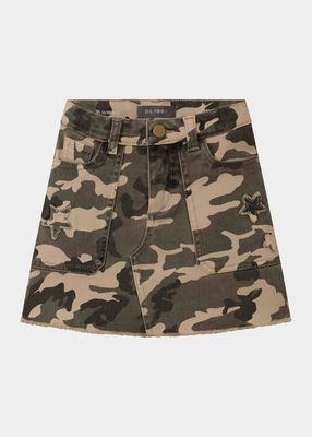 Jenny Camouflage Raw-Edge Mini Skirt, Size 4-6