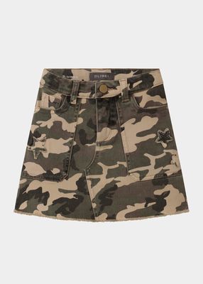 Jenny Camouflage Raw-Edge Mini Skirt, Size 7-14