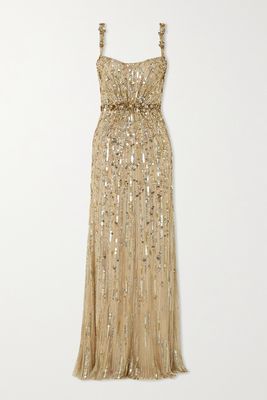 Jenny Packham - Bright Gem Embellished Tulle Gown - Gold
