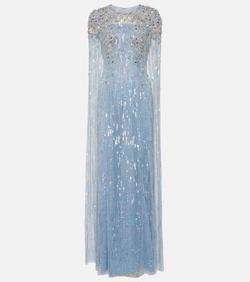 Jenny Packham Caped sequined crystal-embellished gown