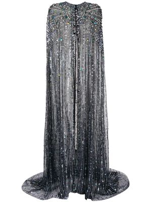 Jenny Packham Clara crystal-embellished long cape - Black