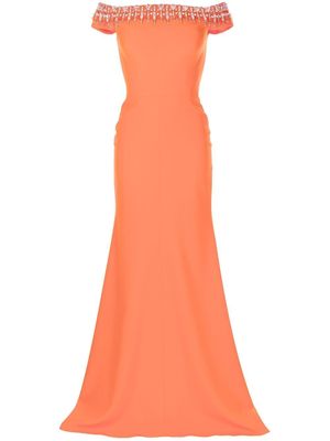 Jenny Packham crystal embellished off-the-shoulder gown - Orange