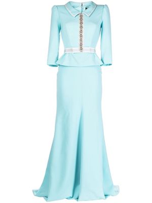 Jenny Packham crystal-embellished peplum gown - Blue