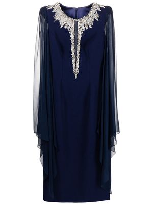 Jenny Packham crystal embellished sheer-sleeve dress - Blue