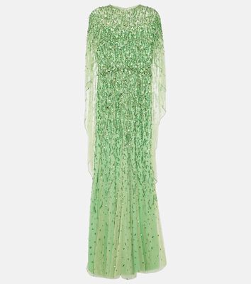 Jenny Packham Delphine embellished caped tulle gown