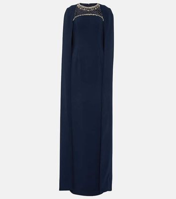 Jenny Packham Embellished cape crêpe gown