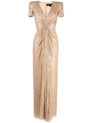 Jenny Packham embellished V-neck dress - Gold