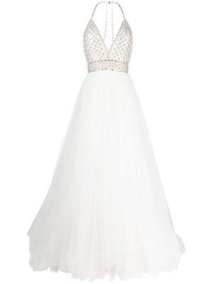 Jenny Packham Eva crystal-embellished halterneck gown - White